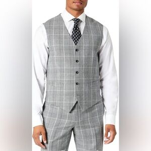 (2-piece) Tallia Mens Gray Plaid Wool Slim-Fit Sport Pants Vest Suit Sz 42R